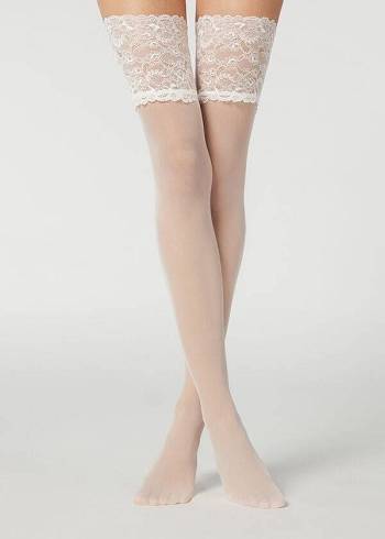 Pończochy Damskie Calzedonia 20 Denier Opaque Thigh-Highs Białe | PL1240XF