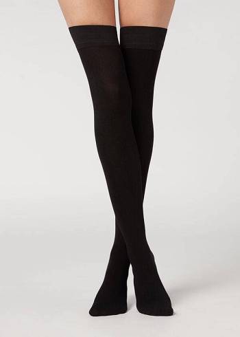 Pończochy Damskie Calzedonia Cashmere Thigh-Highs Czarne | PL1261HK