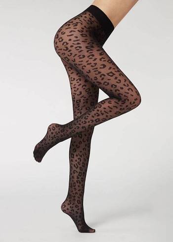 Rajstopy Damskie Calzedonia Animal Pattern 30 Denier Sheer Patterned Sexy Czarne | PL1085CE