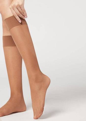 Skarpety Damskie Calzedonia 20 Denier Komfort Cuff Knee-Highs Sheer Kawa | PL2299FM