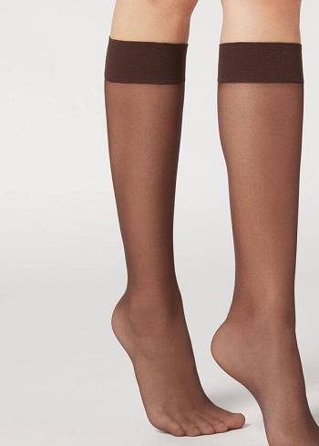 Skarpety Damskie Calzedonia 20 Denier Komfort Cuff Knee-Highs Sheer Sexy Kawa | PL2305ZG