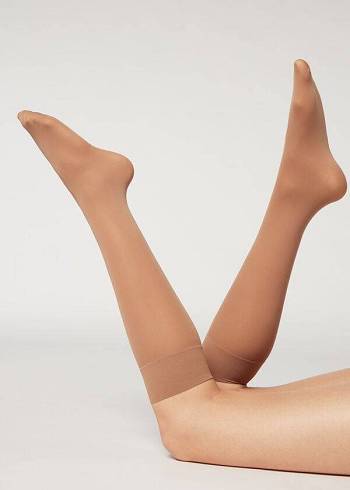 Skarpety Damskie Calzedonia 30 Denier Semi Opaque Microfiber Knee-Highs Long Beżowe | PL2231BC