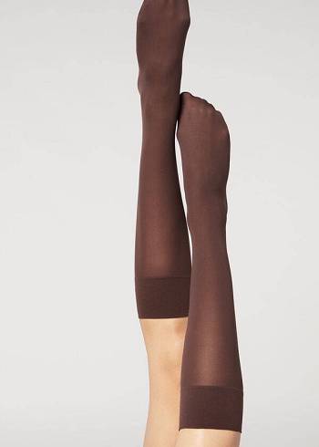 Skarpety Damskie Calzedonia 30 Denier Semi Opaque Microfiber Knee-Highs Long Kawa | PL2232NB