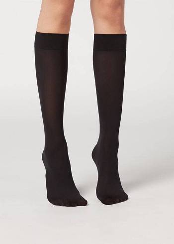 Skarpety Damskie Calzedonia 30 Denier Semi Opaque Microfiber Knee-Highs Long Czarne | PL2235WY