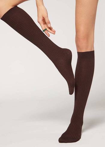 Skarpety Damskie Calzedonia Long Żebrowany Cashmere Brązowe | PL2245SO