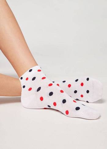 Skarpety Damskie Calzedonia Polka Dot Pattern Krótkie Białe | PL2471AP