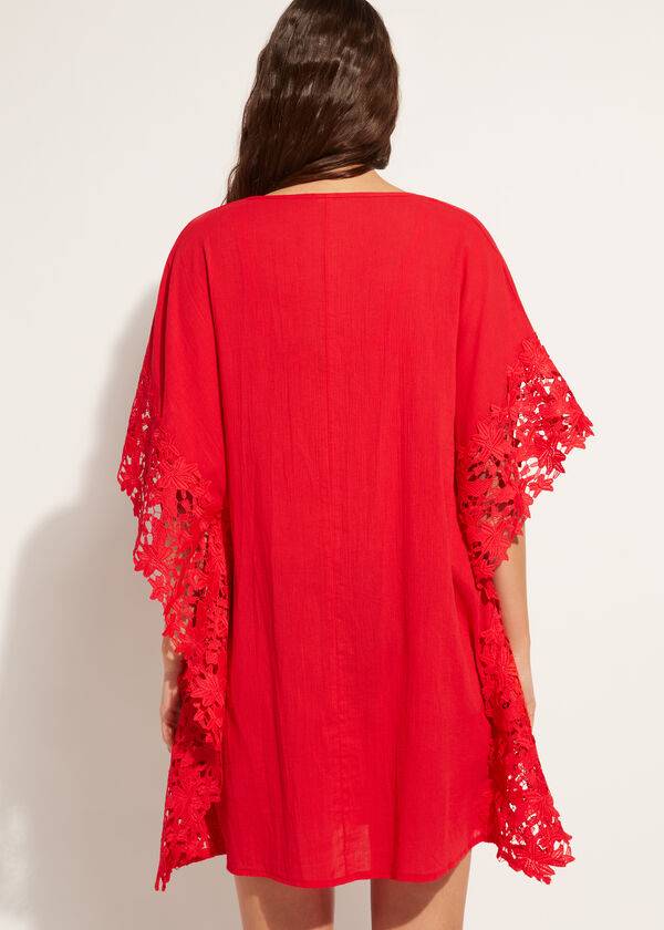 Cover Ups Damskie Calzedonia Floral Macramé Koronkowe Caftan Czerwone | PL2080EX