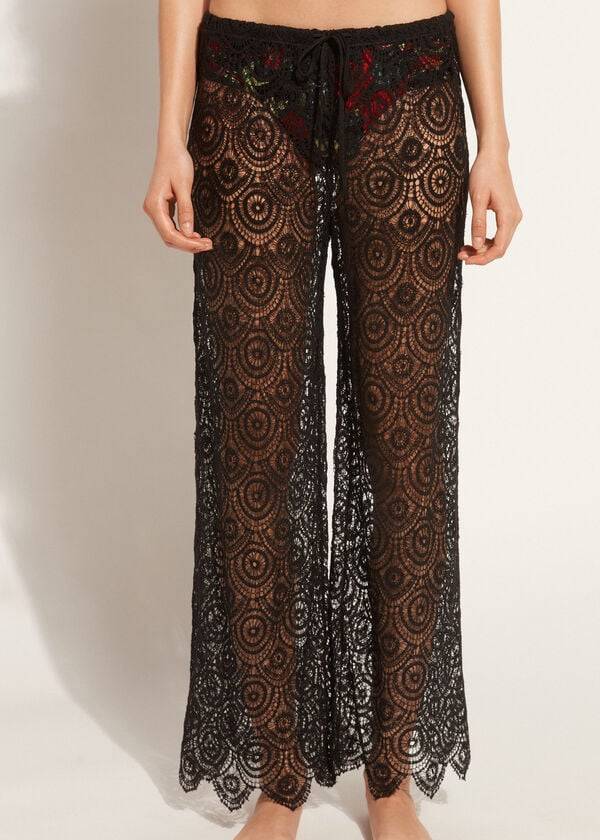 Cover Ups Damskie Calzedonia Long Crochet Pants Czarne | PL2133RW