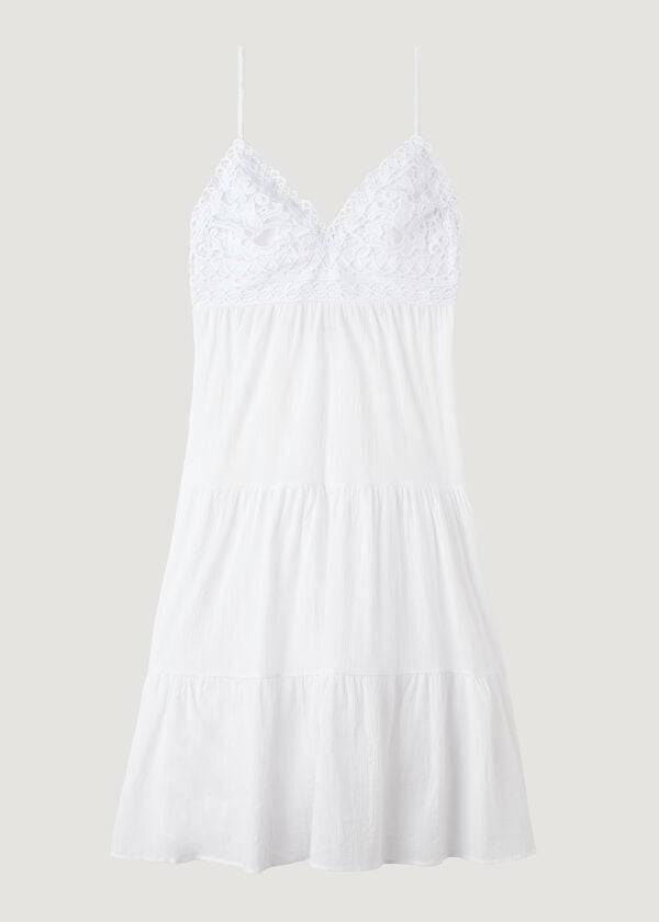 Cover Ups Damskie Calzedonia Midi Sukienki in Macramé Koronkowe and Ruffled Skirt Białe | PL2104QZ