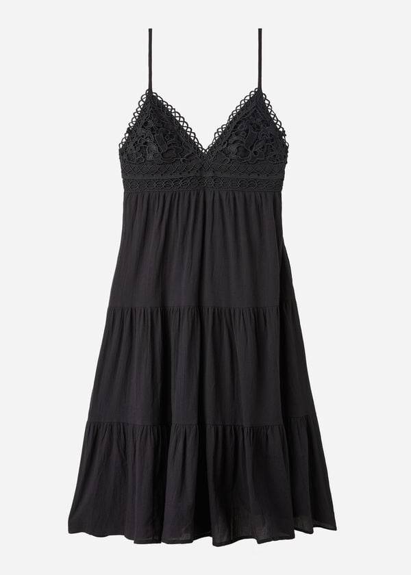 Cover Ups Damskie Calzedonia Midi Sukienki in Macramé Koronkowe and Ruffled Skirt Czarne | PL2105WY