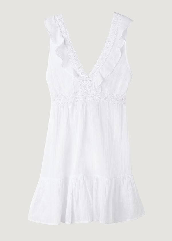 Cover Ups Damskie Calzedonia Mini Sukienki with Ruffle and Passementerie Białe | PL2107RW