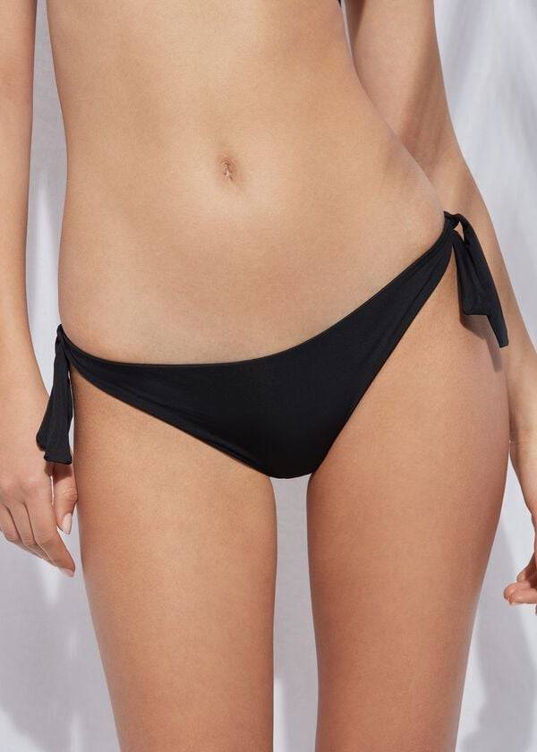 Dół Bikini Damskie Calzedonia Bow Brazilian Indonesia Eco Czarne | PL1298QZ