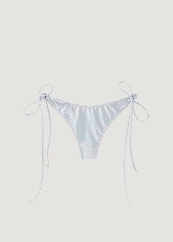 Dół Bikini Damskie Calzedonia Brazilian Side Tie Daytona Srebrne | PL1322NB