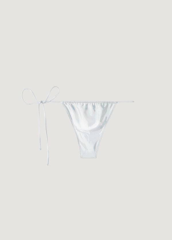 Dół Bikini Damskie Calzedonia Coated-Effect String Stringi Daytona Srebrne | PL1367KI