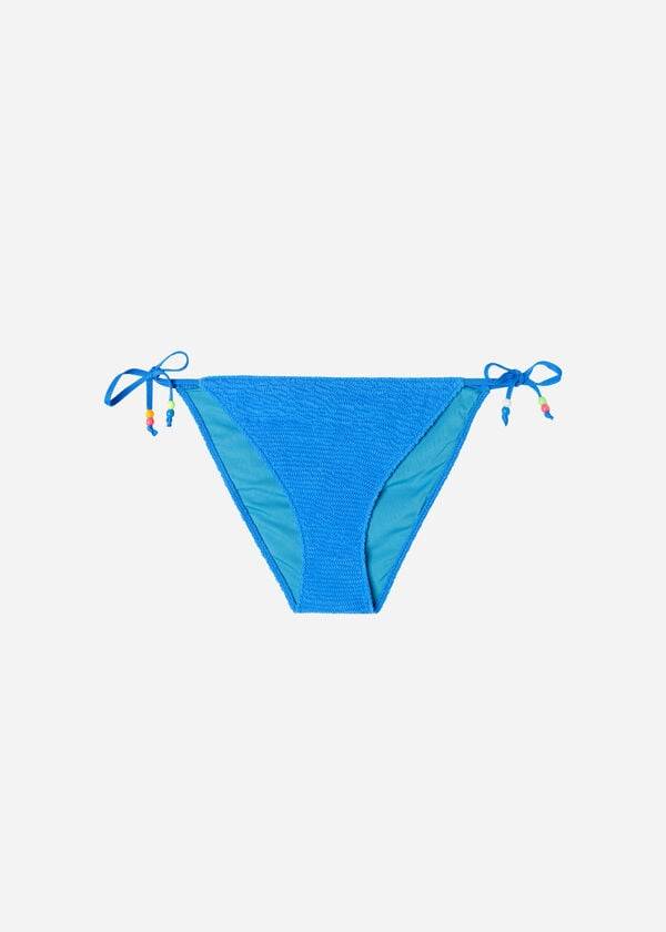 Dół Bikini Damskie Calzedonia Crinkled String San Diego Niebieskie | PL1377WY