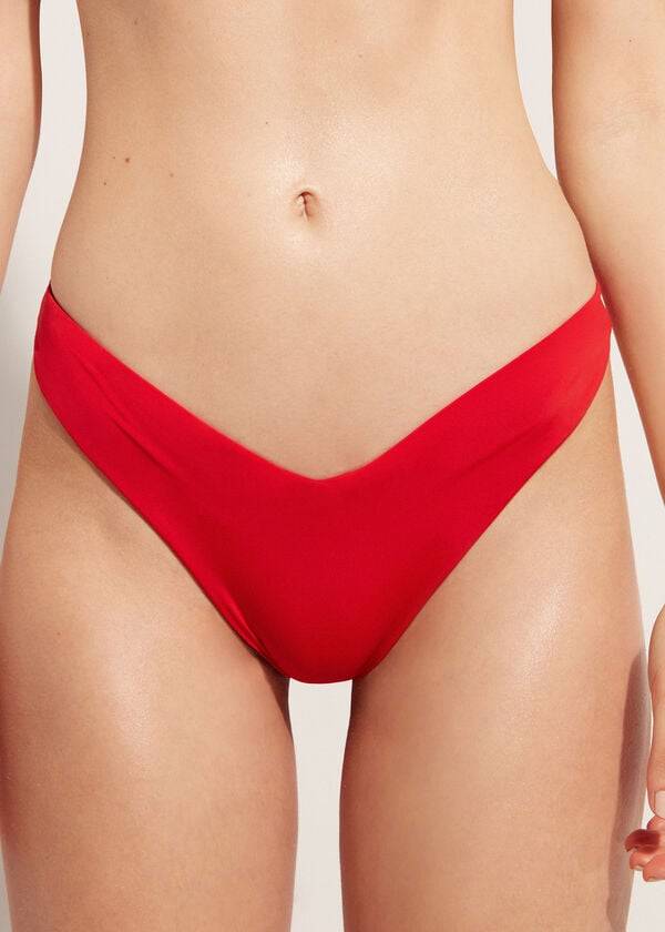 Dół Bikini Damskie Calzedonia High Cut Brazilian Indonesia Eco Czerwone | PL1391HK