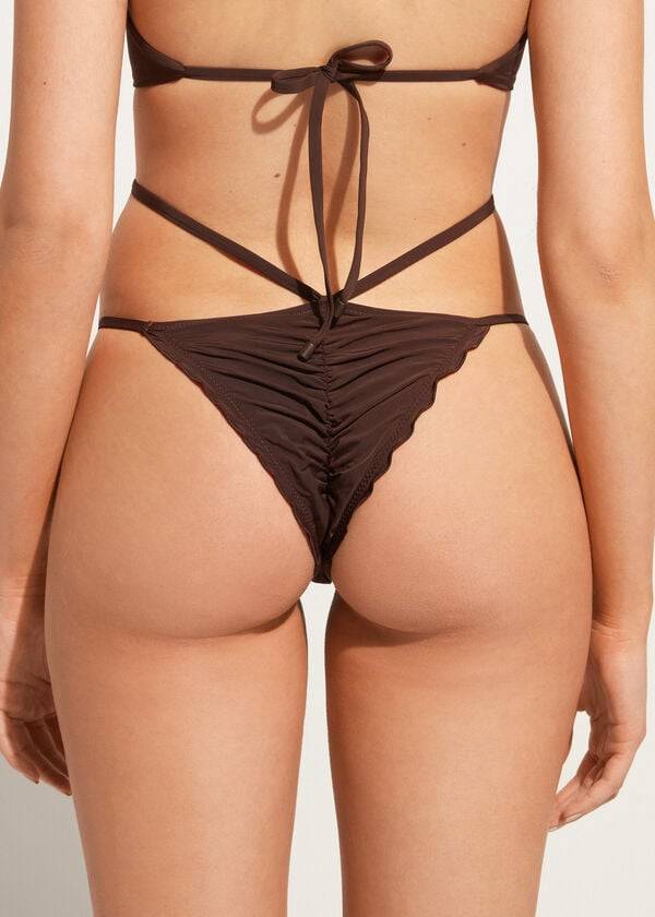 Dół Bikini Damskie Calzedonia High-Cut Brazilian Islamorada Kawa Brązowe | PL1440DN