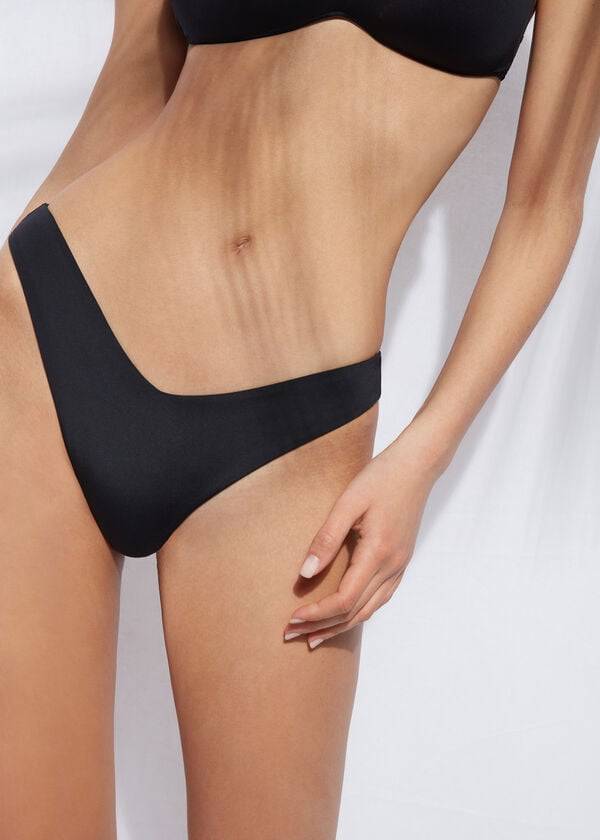 Dół Bikini Damskie Calzedonia High Cut Indonesia Eco Czarne | PL1395ZG