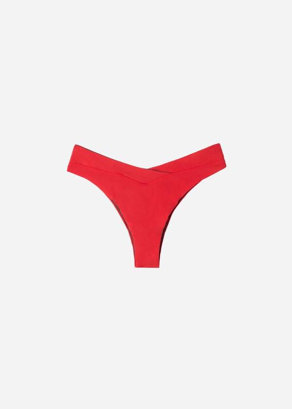 Dół Bikini Damskie Calzedonia High-Stanem V-Cut Brazilian Indonesia Czerwone | PL1465SO