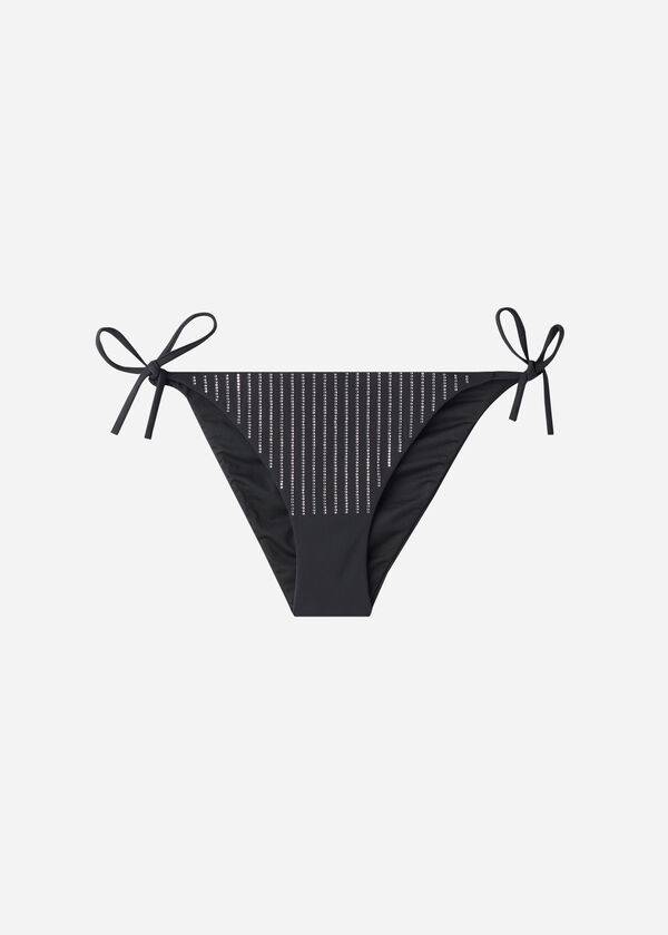 Dół Bikini Damskie Calzedonia Rhinestone String Shanghai Czarne | PL1524LH