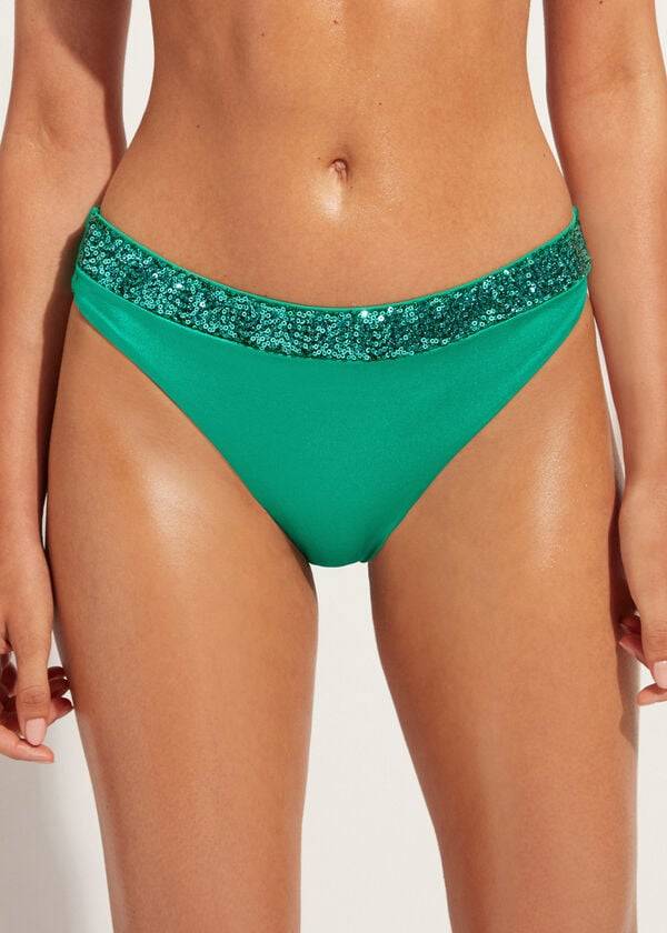 Dół Bikini Damskie Calzedonia Sequined Cannes Zielone | PL1536TV