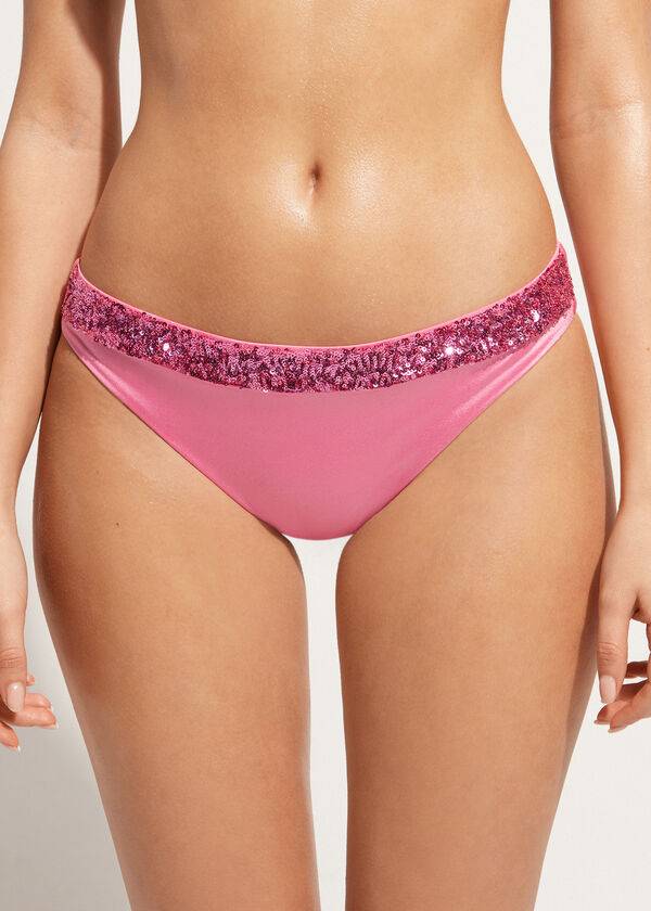 Dół Bikini Damskie Calzedonia Sequined Cannes rosa Różowe | PL1540OR