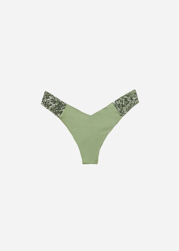 Dół Bikini Damskie Calzedonia Sequined High-Cut Brazilian Cannes Zielone | PL1544DN