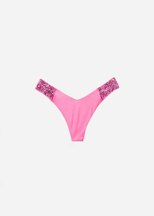 Dół Bikini Damskie Calzedonia Sequined High-Cut Brazilian Cannes Cheeky Różowe | PL1546GL