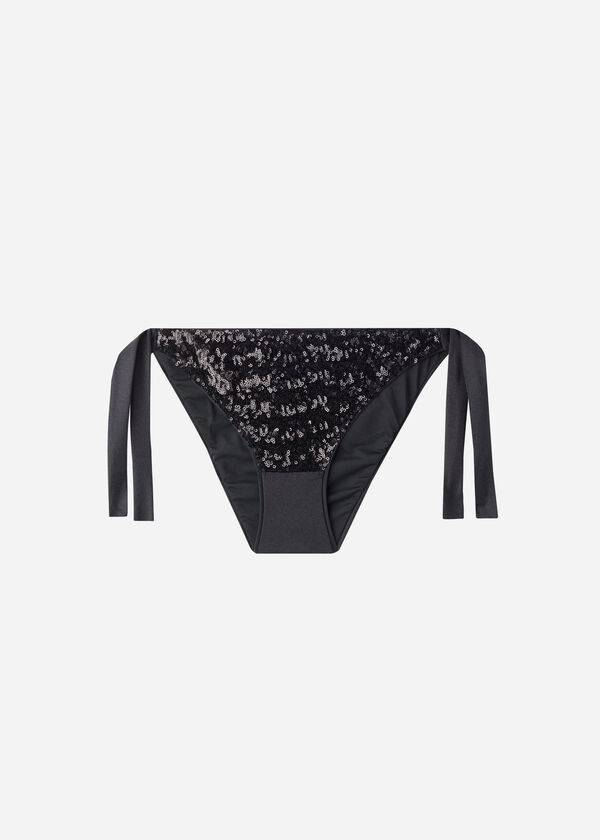 Dół Bikini Damskie Calzedonia Sequined Side-Tie Cannes Czarne | PL1549KI