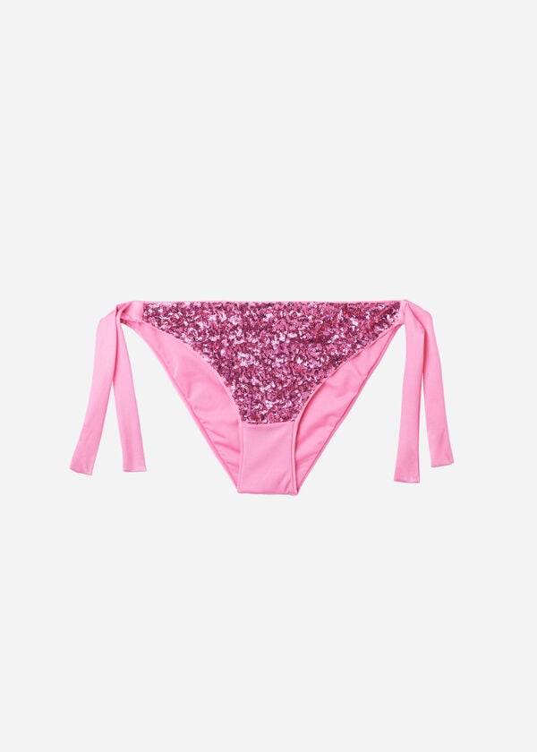 Dół Bikini Damskie Calzedonia Sequined Side-Tie Cannes Różowe | PL1550LH