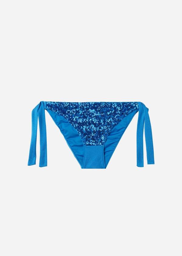 Dół Bikini Damskie Calzedonia Sequined Side-Tie Cannes Niebieskie | PL1551ZG