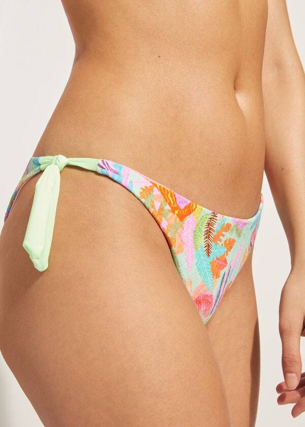 Dół Bikini Damskie Calzedonia Side-Tie Brazilian Foliage Tahiti Zielone | PL1568AP