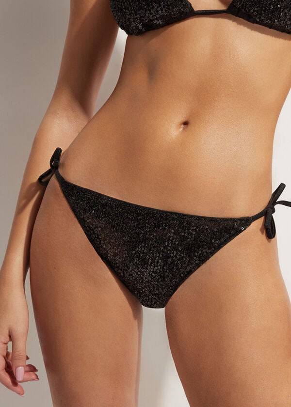 Dół Bikini Damskie Calzedonia String Cannes Czarne | PL1585WY