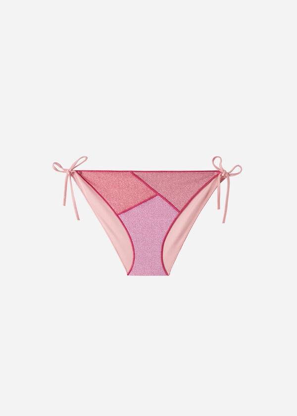 Dół Bikini Damskie Calzedonia String Tie Lamé Lisbona Różowe | PL1621SO