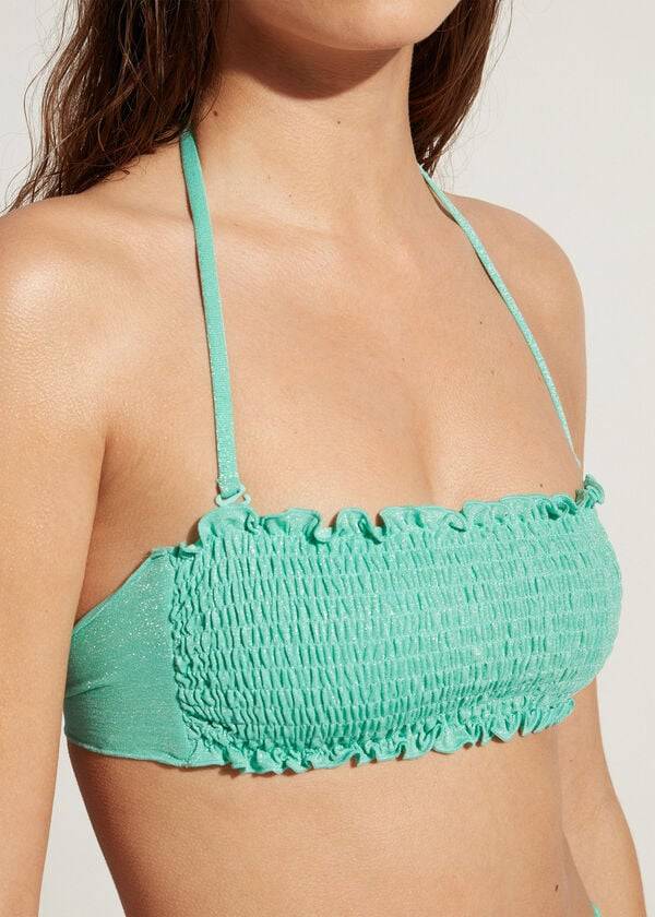 Góra Bikini Damskie Calzedonia Bandeau Formentera Zielone | PL1689WY