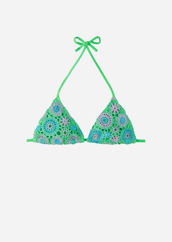 Góra Bikini Damskie Calzedonia Crochet Triangle String Capri Zielone | PL1705KI