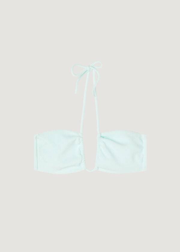 Góra Bikini Damskie Calzedonia Drawstring Bandeau Beverly Hills Eco Niebieskie | PL1710VD