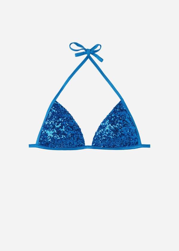 Góra Bikini Damskie Calzedonia Graduated Watowany Triangle Cannes Niebieskie | PL1735CE