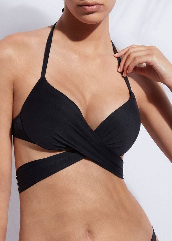 Góra Bikini Damskie Calzedonia Graduated Push-Up Indonesia Czarne | PL1753FM