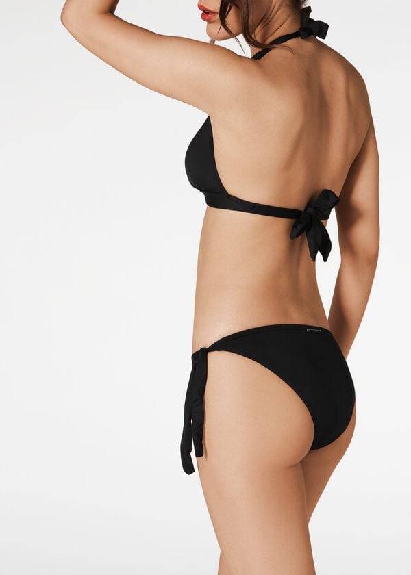 Góra Bikini Damskie Calzedonia Indonesia Long Triangle Czarne | PL1773IS