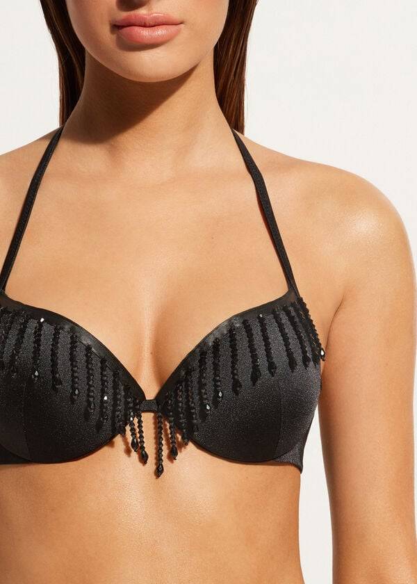 Góra Bikini Damskie Calzedonia Lightly Watowany Push-up Taipei Czarne | PL1777SO