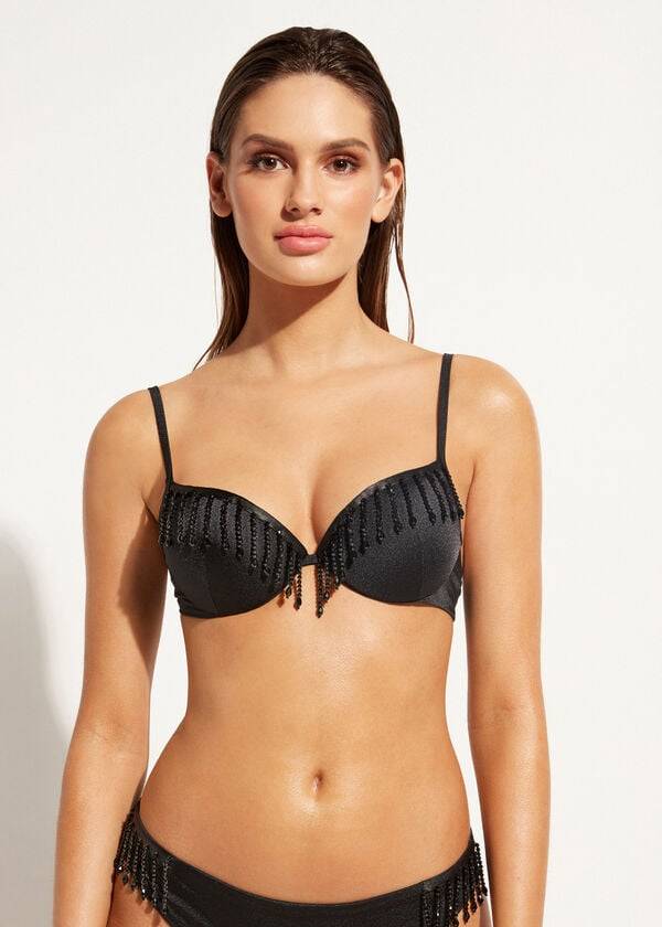 Góra Bikini Damskie Calzedonia Lightly Watowany Push-up Taipei Czarne | PL1777SO