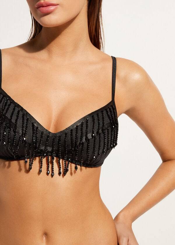 Góra Bikini Damskie Calzedonia Lightly Watowany Tank-Styl Taipei Czarne | PL1780GL