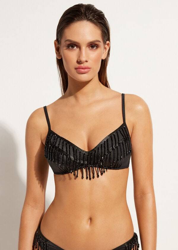 Góra Bikini Damskie Calzedonia Lightly Watowany Tank-Styl Taipei Czarne | PL1780GL