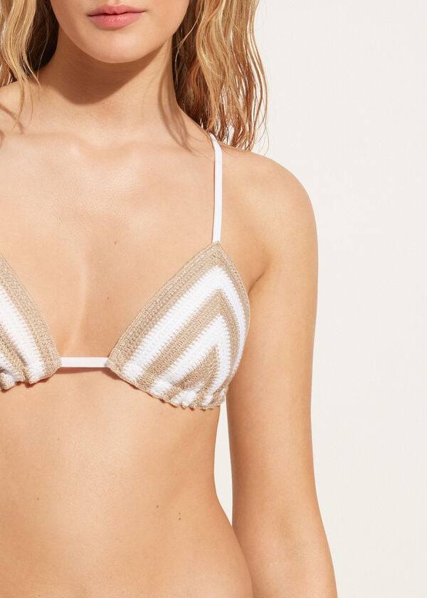 Góra Bikini Damskie Calzedonia Triangle String Mumbai Białe Beżowe | PL2054EX