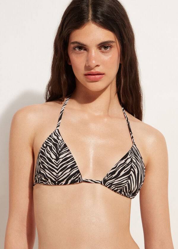 Góra Bikini Damskie Calzedonia Triangle String Zebra Nairobi Czarne | PL2065FM