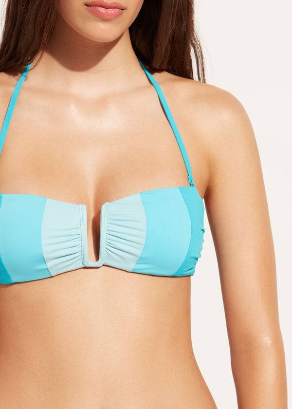 Góra Bikini Damskie Calzedonia Watowany Bandeau Azzorre Turkusowe | PL1784LH