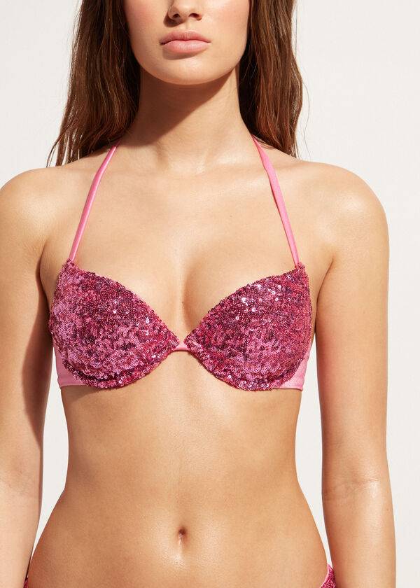 Góra Bikini Damskie Calzedonia Watowany Push-Up Cannes rosa Różowe | PL1844QZ