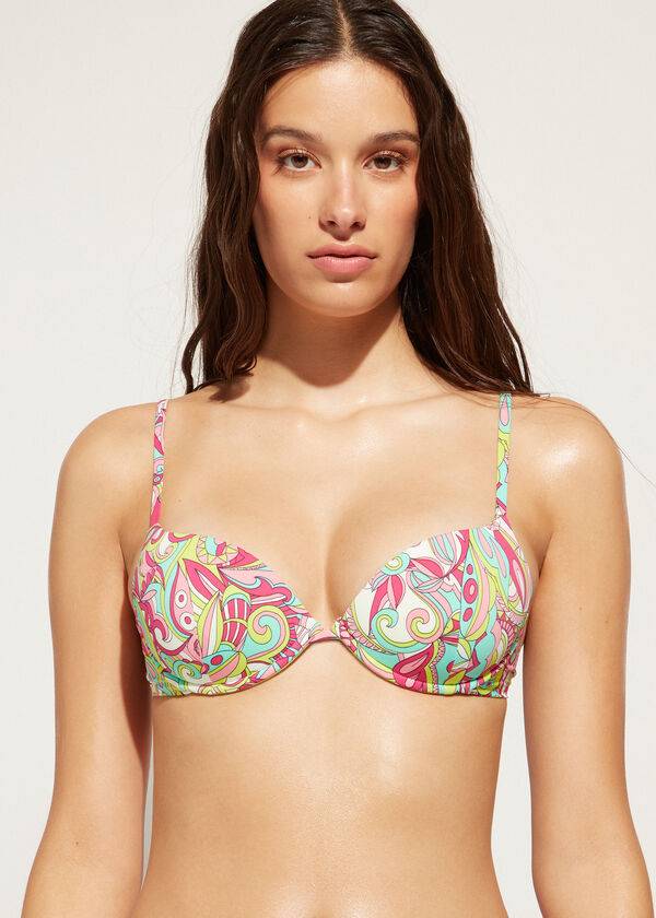 Góra Bikini Damskie Calzedonia Watowany Push-Up Londra Kolorowe | PL1861KI