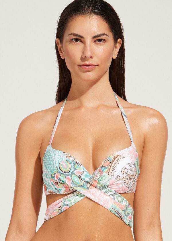 Góra Bikini Damskie Calzedonia Watowany Push-Up Saint Tropez Niebieskie | PL1876UT